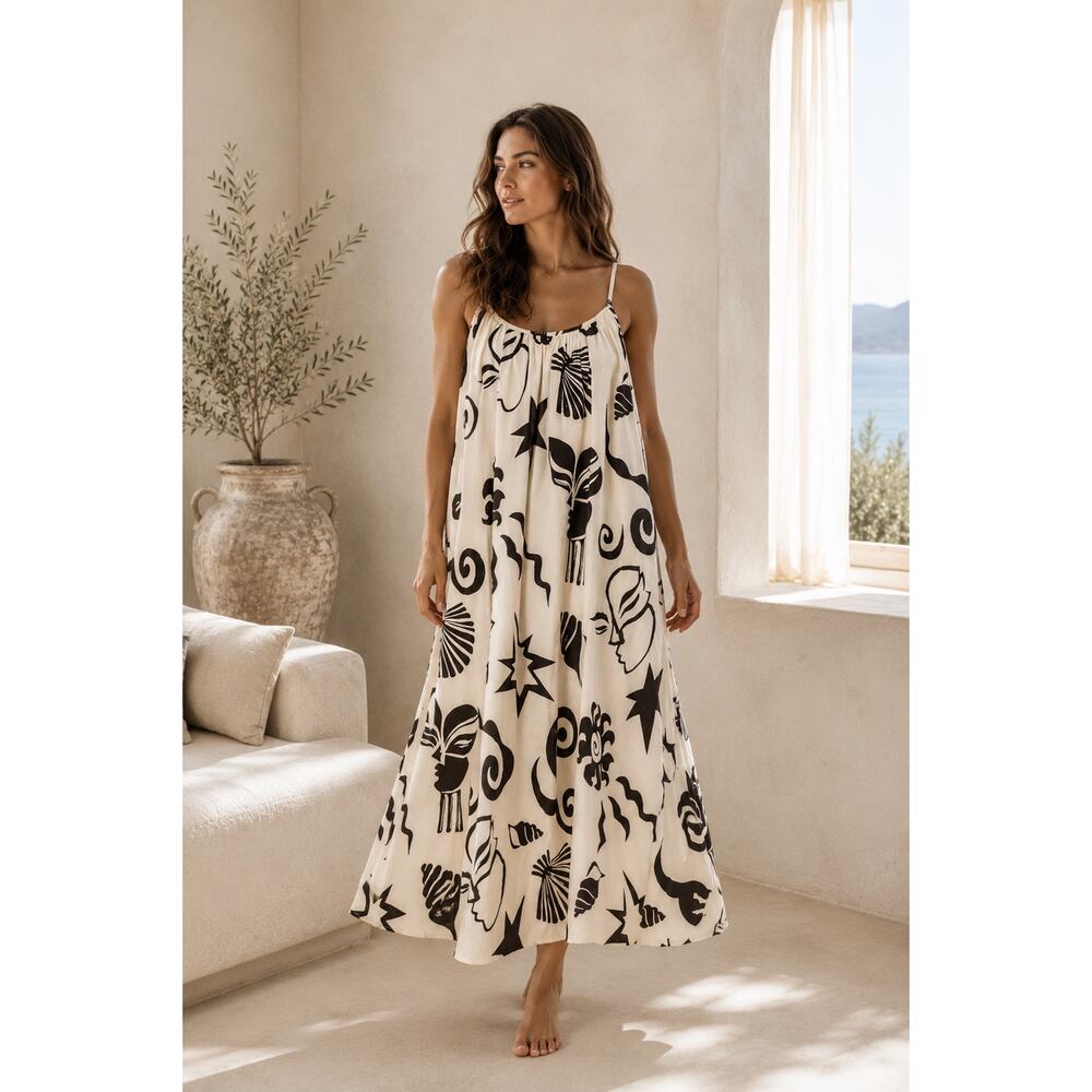 Ophelia Open Back Printed Maxi Dress XS Bamboo Linen Sustainable Bohemian